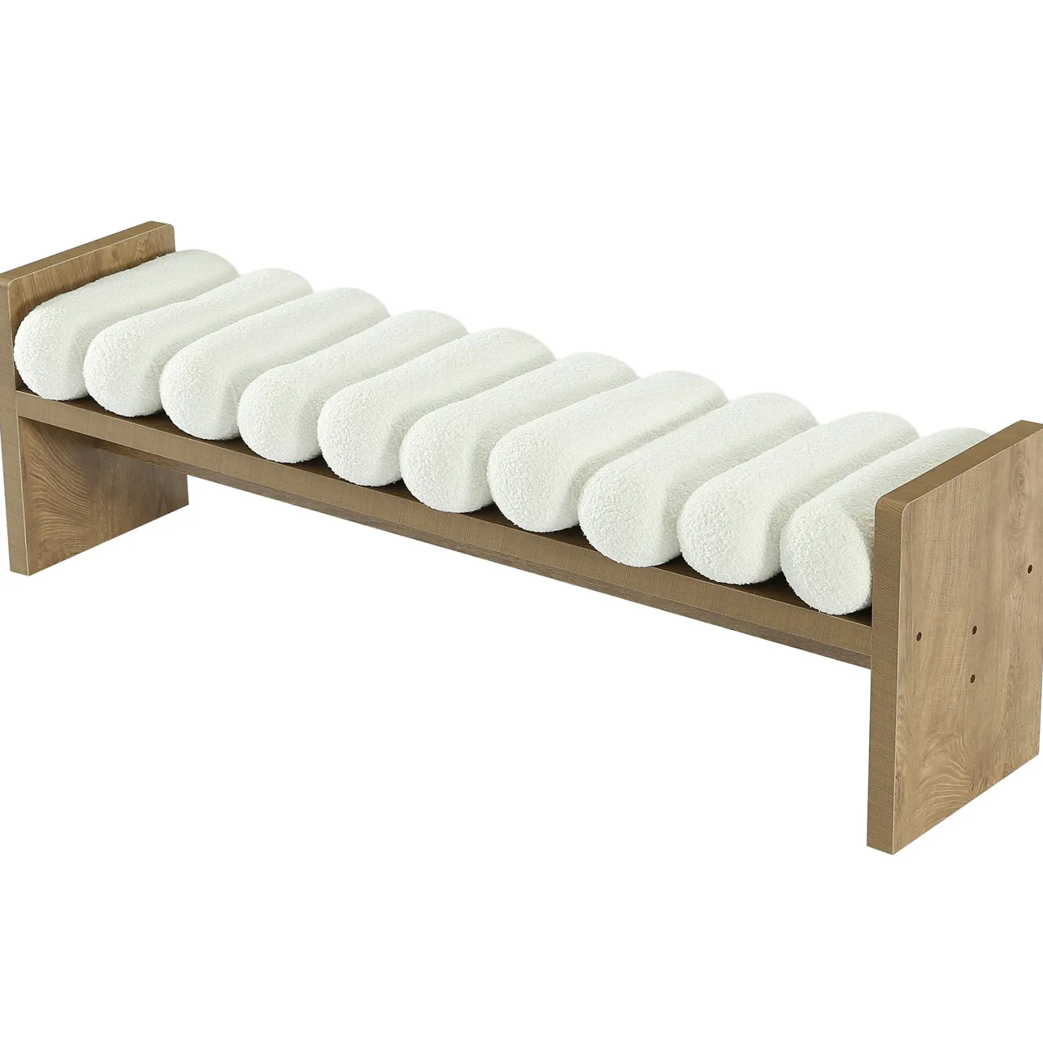 59'' Entryway Bench with Boucle Cushion, Upholstered Fabric End of Bed Bench for Hallway