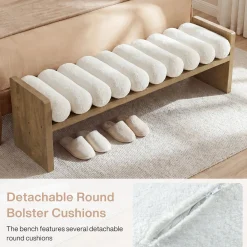 59'' Entryway Bench with Boucle Cushion, Upholstered Fabric End of Bed Bench for Hallway