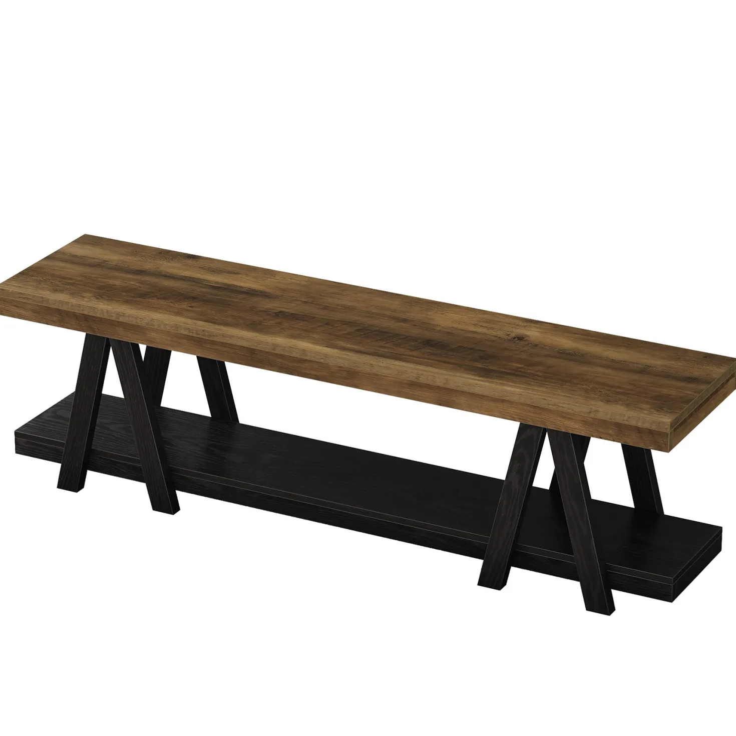 59.05" Entryway Bench with Shoe Storage, 2-Tier End of Bed Bench with Shelves