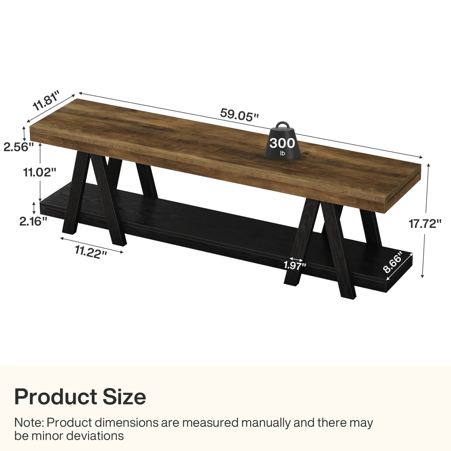 59.05" Entryway Bench with Shoe Storage, 2-Tier End of Bed Bench with Shelves