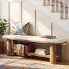 62.9" Entryway Bench with Storage, Upholstered Shoe Bench with Faux Lamb Wool Cushion