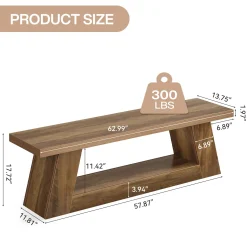 63" Entryway Bench with Storage Shelf, 2-Tier End of Bed Bench