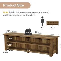 55.1" Entryway Bench with Storage, 2-Tier Farmhouse Shoe Storage Rack for Entryway