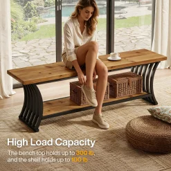 55" Entryway Bench, Wood End of Bed Shoe Bench with Shelf
