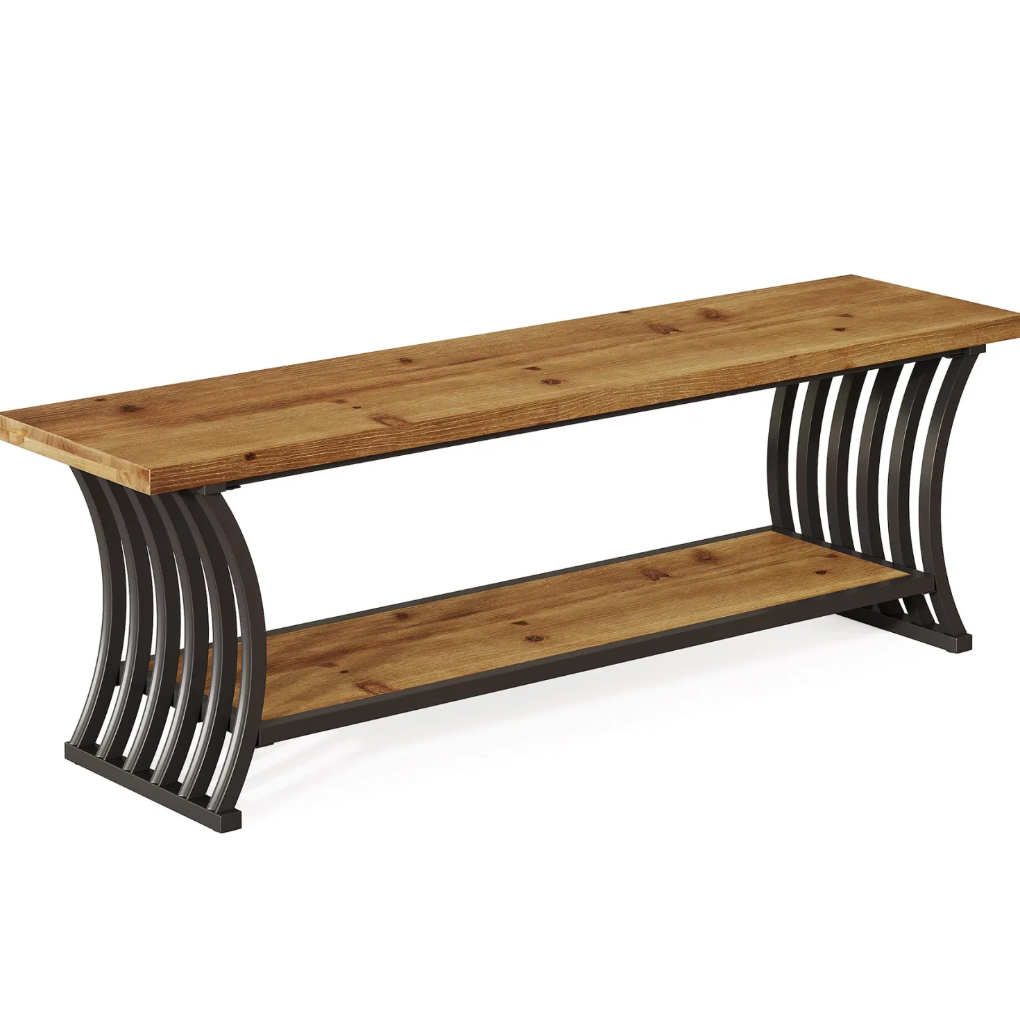 55" Entryway Bench, Wood End of Bed Shoe Bench with Shelf