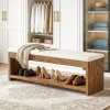 55" Entryway Bench, Wooden Shoe Bench with Cushion and Shoe Rack