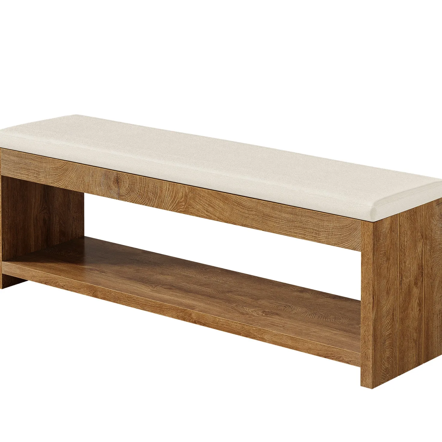 55" Entryway Bench, Wooden Shoe Bench with Cushion and Shoe Rack