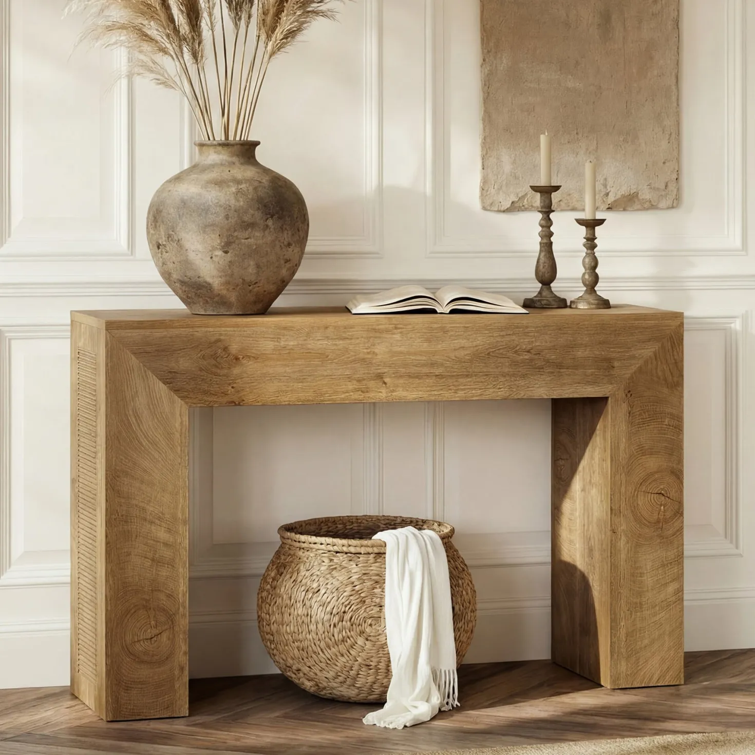 43.3" Entryway Console Table, Small Sofa Table with Fluted Design Behind Couch