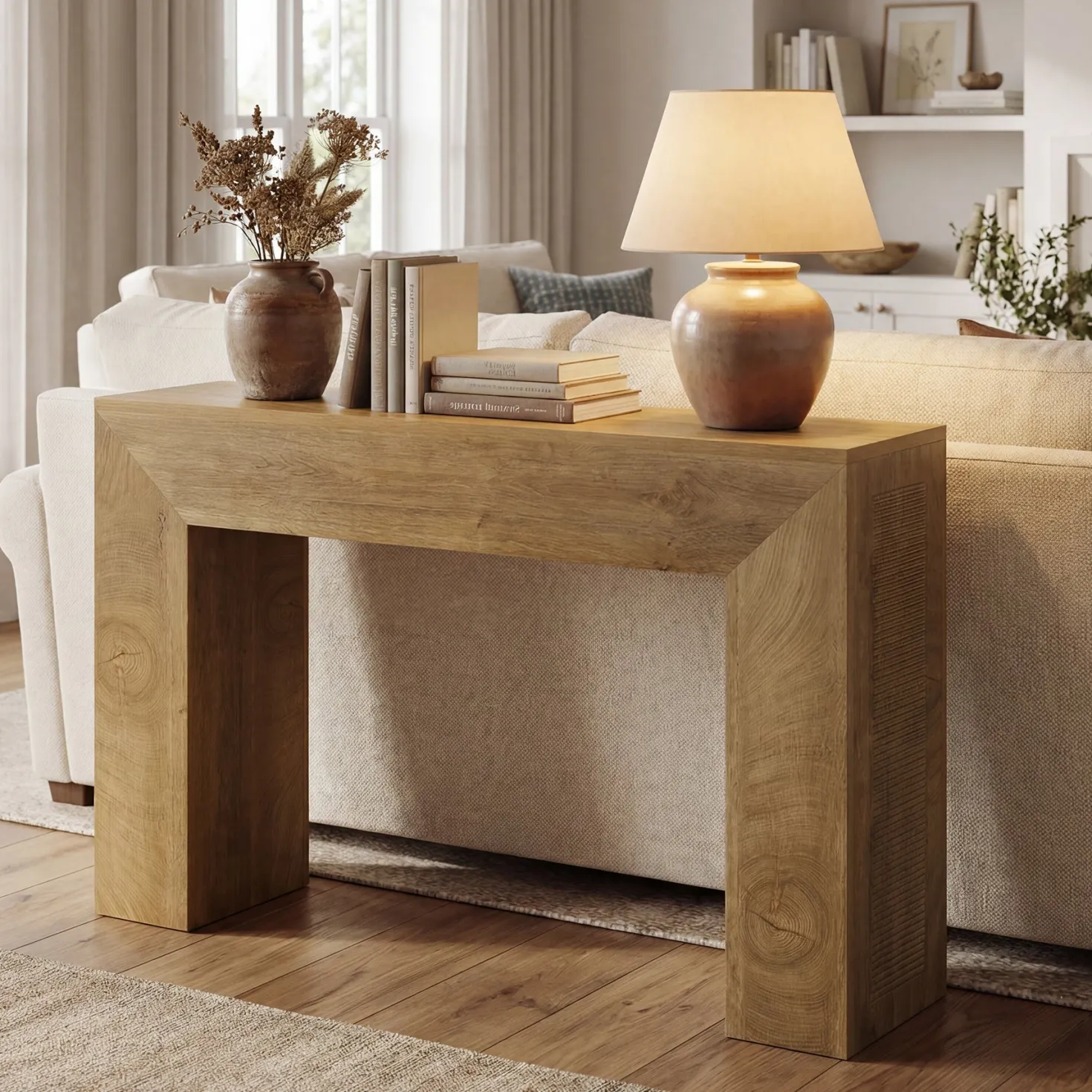 43.3" Entryway Console Table, Small Sofa Table with Fluted Design Behind Couch