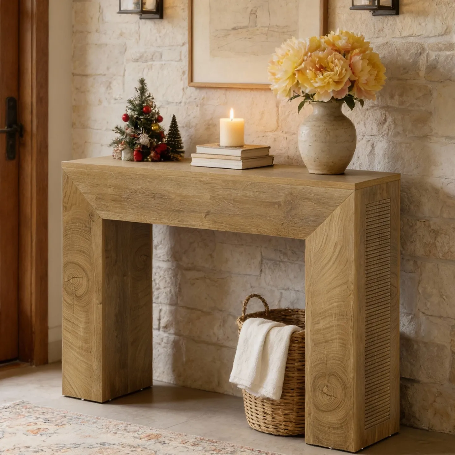 43.3" Entryway Console Table, Small Sofa Table with Fluted Design Behind Couch