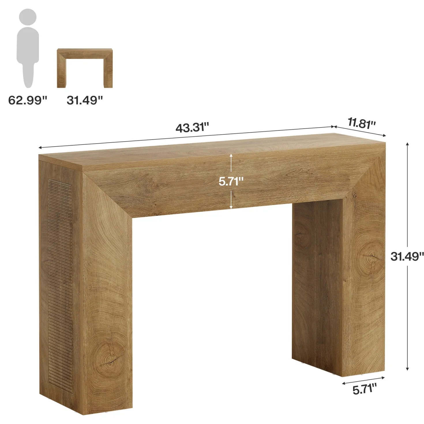 43.3" Entryway Console Table, Small Sofa Table with Fluted Design Behind Couch