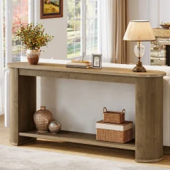 63" Entryway Console Table with Storage Shelf, Farmhouse Sofa Table for Living Room, Foyer, Hallway