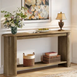 63" Entryway Console Table with Storage Shelf, Farmhouse Sofa Table for Living Room, Foyer, Hallway
