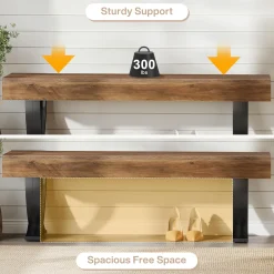 55" Entryway Shoe Bench, Industrial End of Bed Stool with Metal X-Shaped Legs