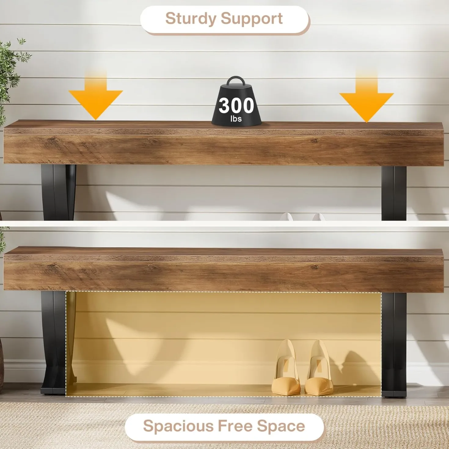 55" Entryway Shoe Bench, Industrial End of Bed Stool with Metal X-Shaped Legs