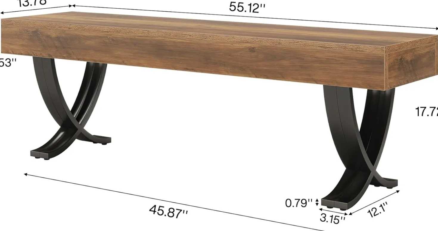 55" Entryway Shoe Bench, Industrial End of Bed Stool with Metal X-Shaped Legs