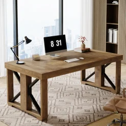 70.8" Executive Computer Desk, Home Office Desk with Strong Double Pedestal