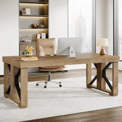 70.8" Executive Computer Desk, Home Office Desk with Strong Double Pedestal