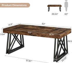 63" Executive Desk, Farmhouse Office Computer Desk with X-Shaped Legs