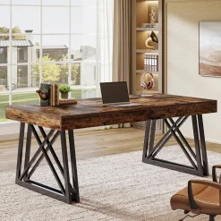 63" Executive Desk, Farmhouse Office Computer Desk with X-Shaped Legs