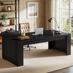 70.87" Executive Desk, Farmhouse Computer Desk with Double Pedestal Legs