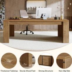 70.87" Executive Desk, Farmhouse Computer Desk with Double Pedestal Legs