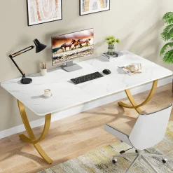 63" Executive Desk, Faux Marble Computer Desk Meeting Table