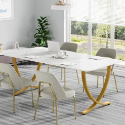 63" Executive Desk, Faux Marble Computer Desk Meeting Table