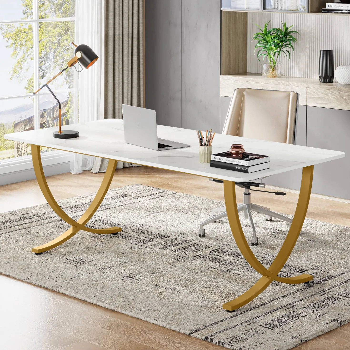 63" Executive Desk, Faux Marble Computer Desk Meeting Table