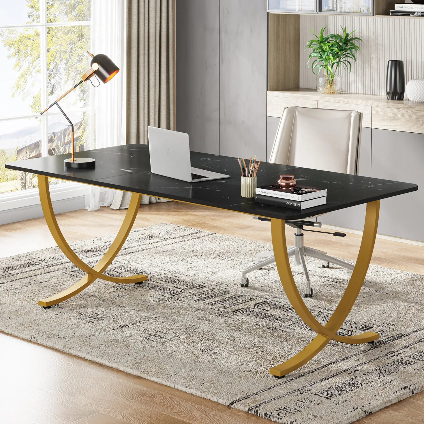 63" Executive Desk, Faux Marble Computer Desk Meeting Table