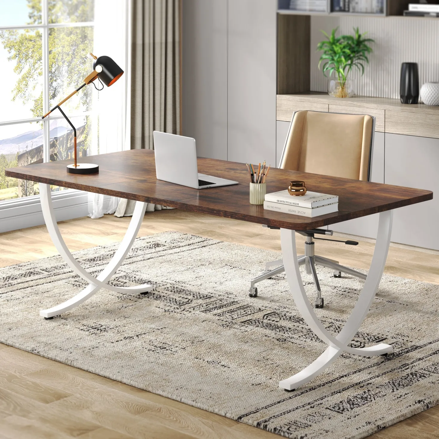 63" Executive Desk, Faux Marble Computer Desk Meeting Table