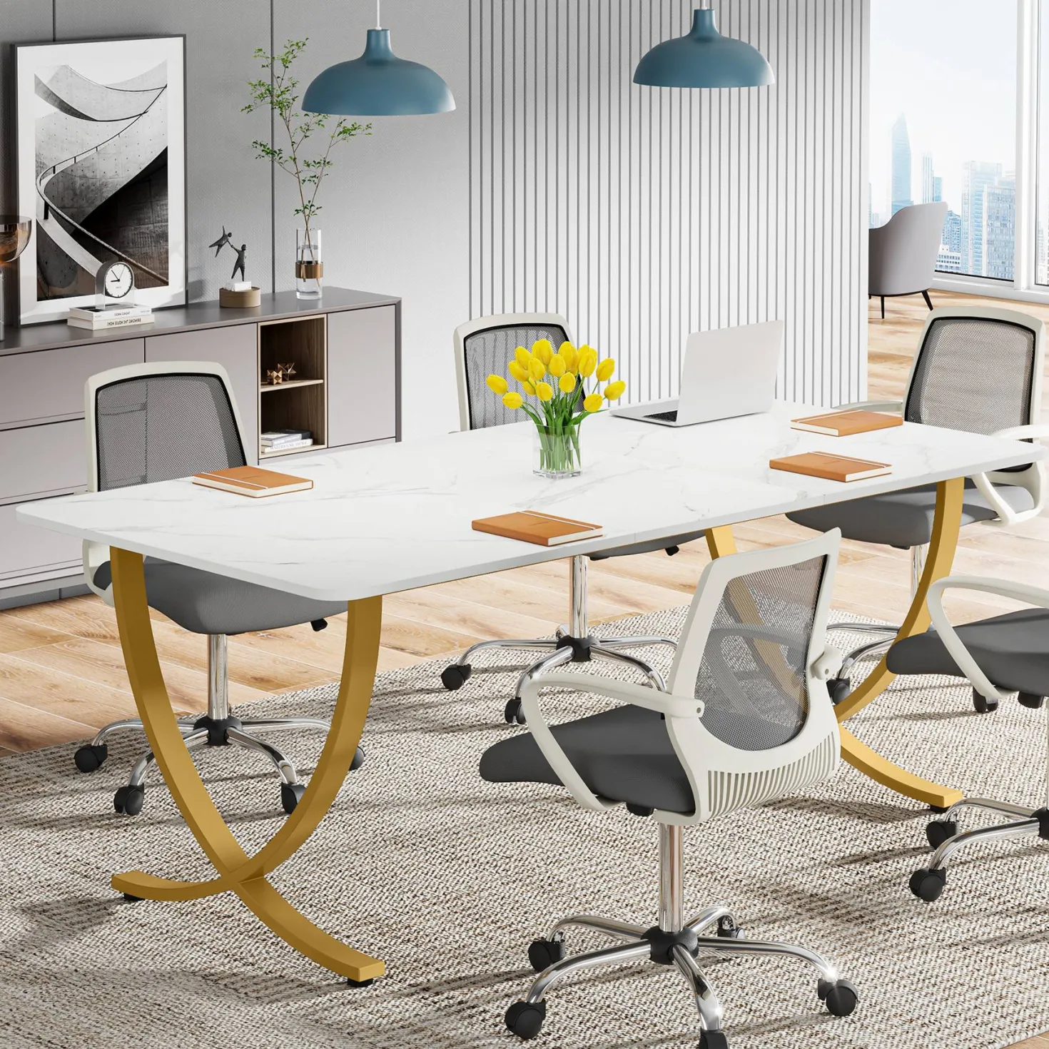 63" Executive Desk, Faux Marble Computer Desk Meeting Table