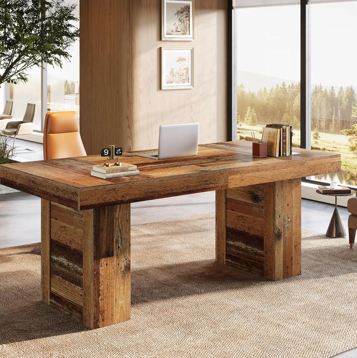 63" Executive Desk, Large Wooden Office Computer Desk with Heavy Duty Legs