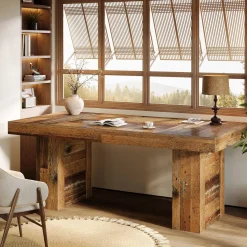 63" Executive Desk, Large Wooden Office Computer Desk with Heavy Duty Legs