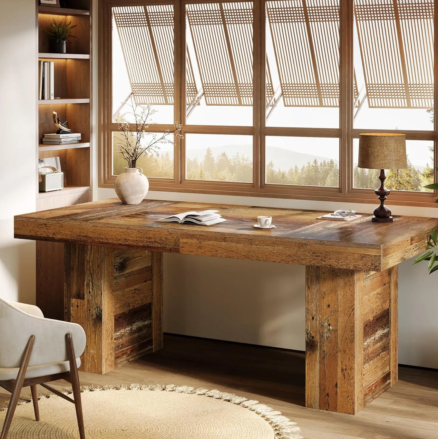 63" Executive Desk, Large Wooden Office Computer Desk with Heavy Duty Legs