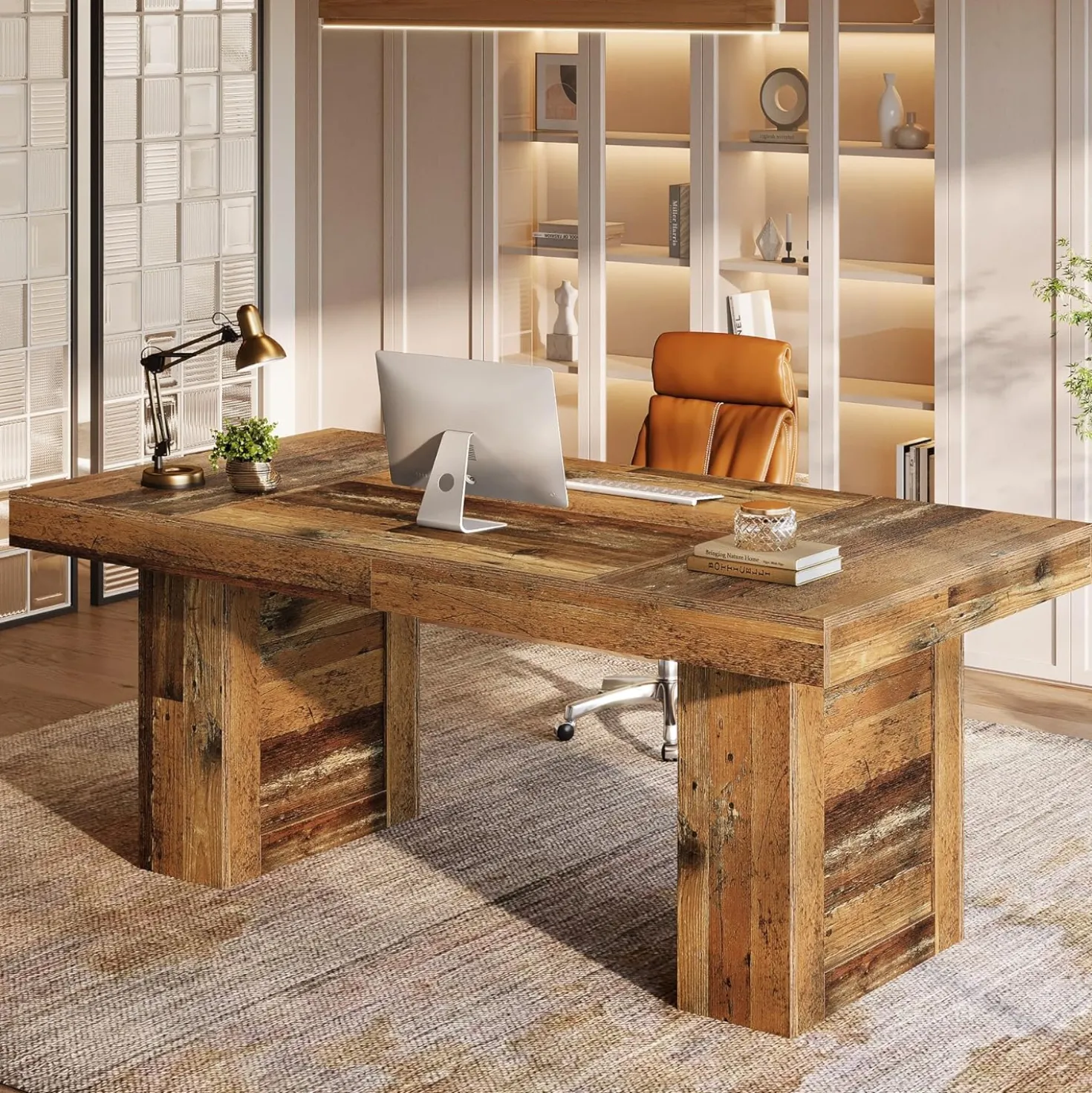 63" Executive Desk, Large Wooden Office Computer Desk with Heavy Duty Legs