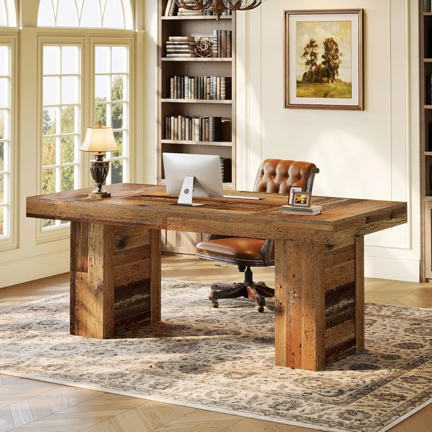 63" Executive Desk, Large Wooden Office Computer Desk with Heavy Duty Legs