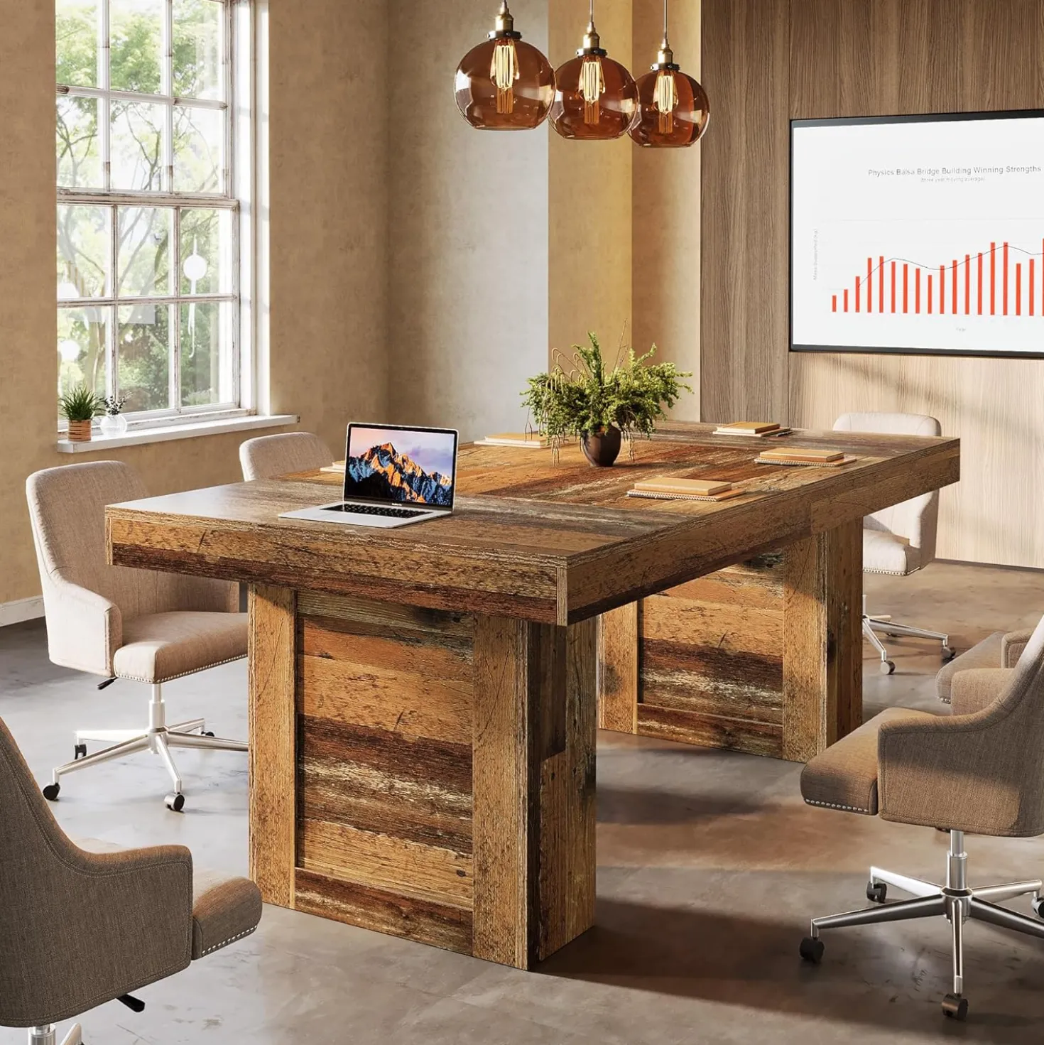 63" Executive Desk, Large Wooden Office Computer Desk with Heavy Duty Legs