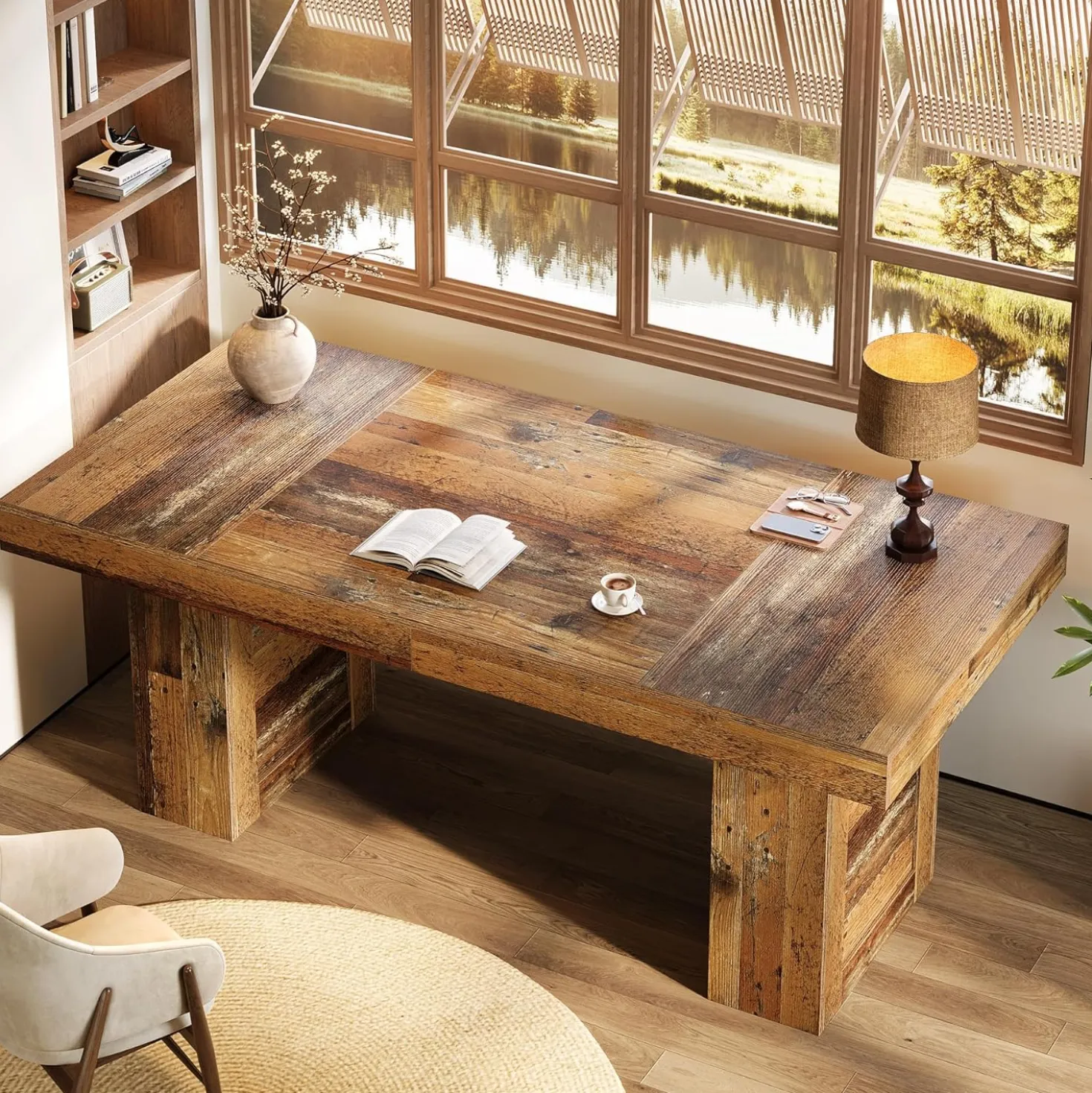 63" Executive Desk, Large Wooden Office Computer Desk with Heavy Duty Legs