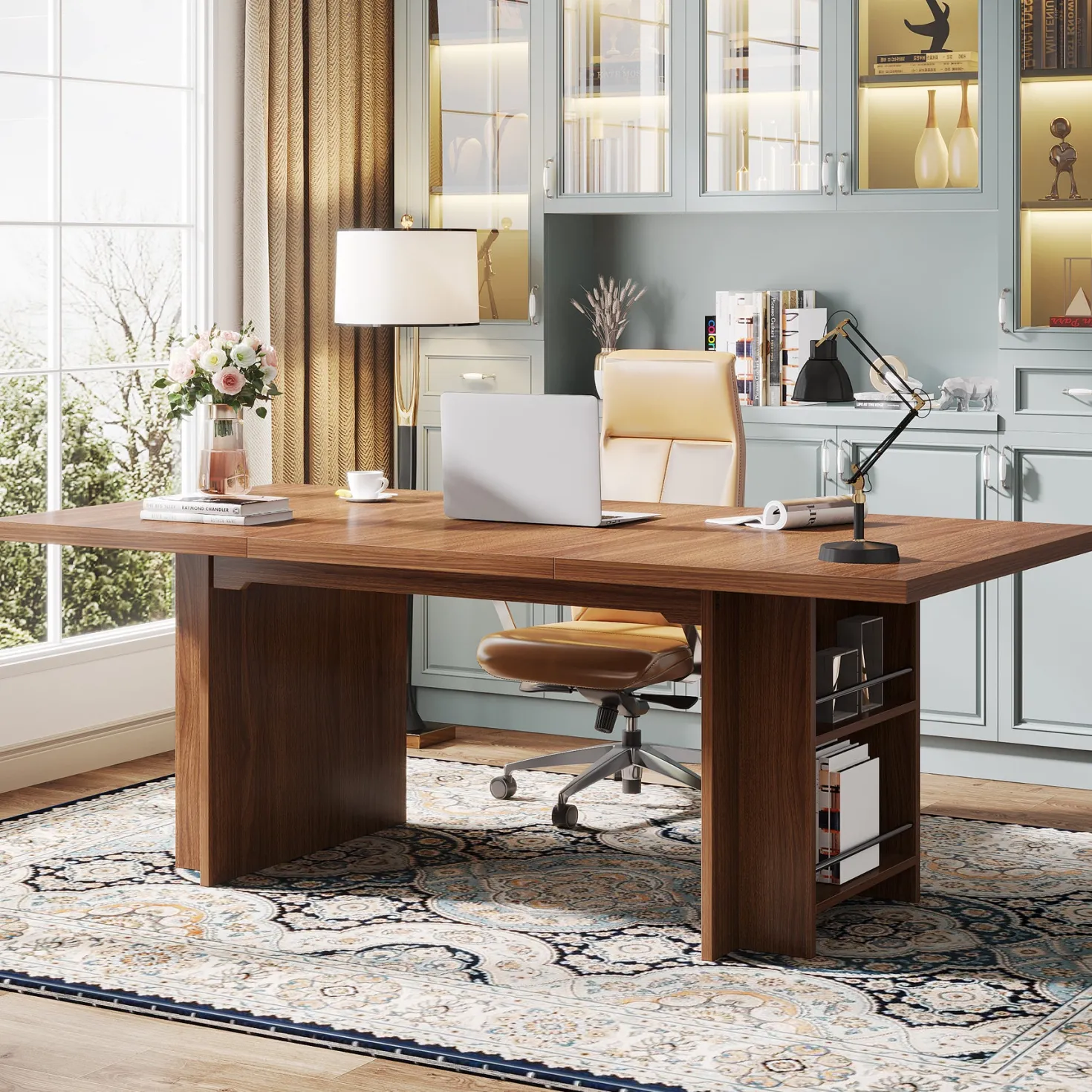 63" Executive Desk, Large Wood Computer Writing Table with Storage