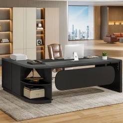 80" Executive Desk, L-Shaped Computer Desk with Storage Drawers
