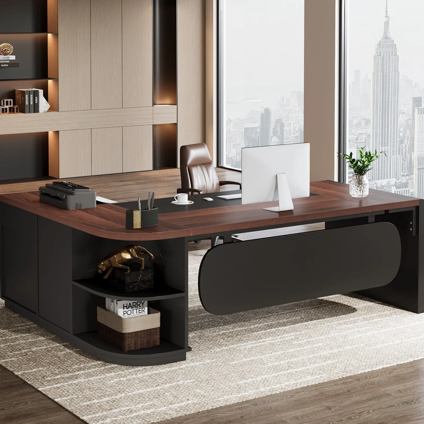 80" Executive Desk, L-Shaped Computer Desk with Storage Drawers