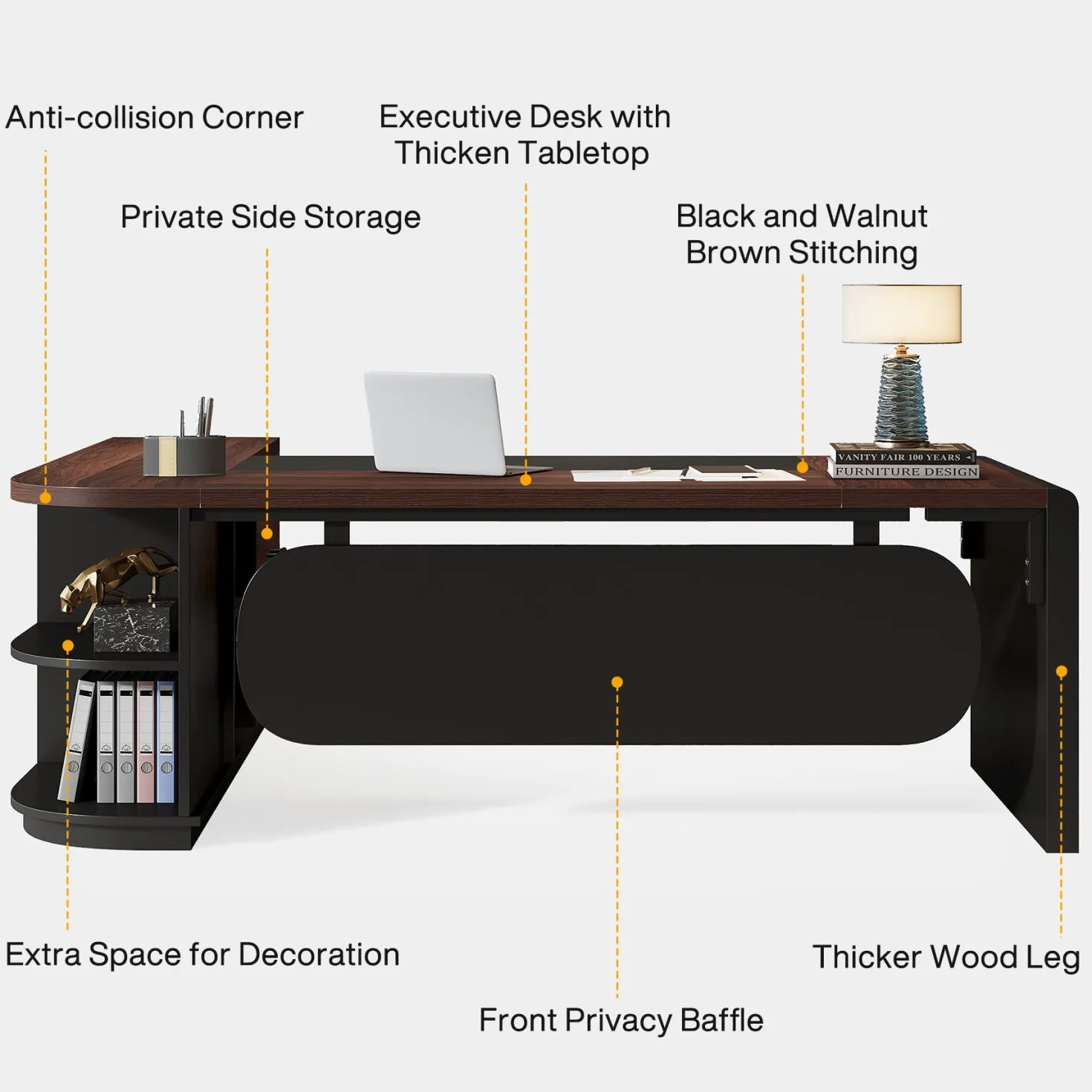80" Executive Desk, L-Shaped Computer Desk with Storage Drawers