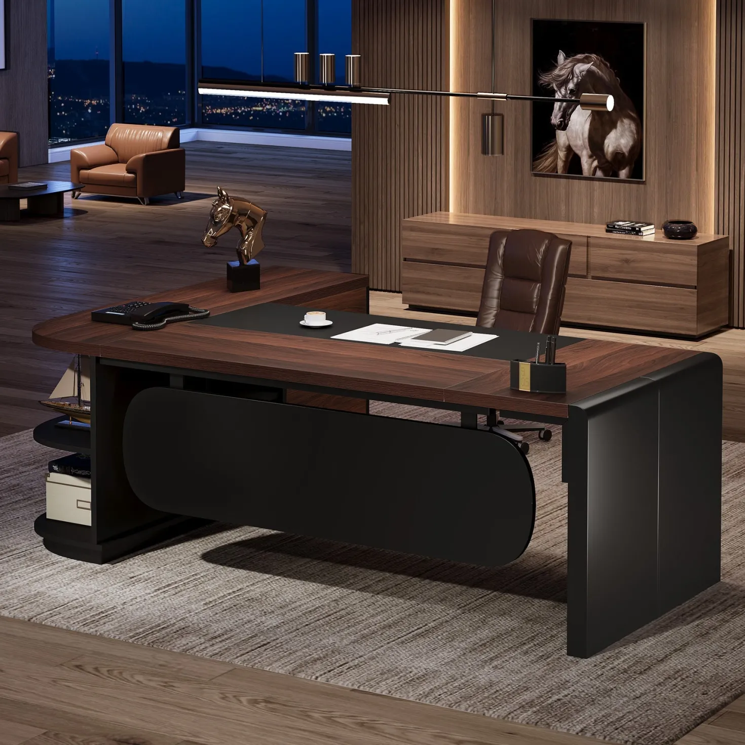80" Executive Desk, L-Shaped Computer Desk with Storage Drawers