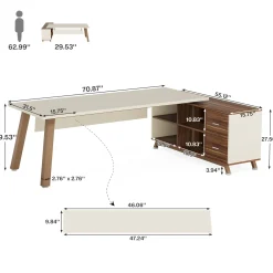 71" Executive Desk, L-Shaped Computer Desk Office Desk with File Cabinet