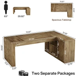 70.8" Executive Desk, L-Shaped Computer Table with Storage Cabinet
