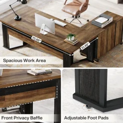 70.8" Executive Desk, L-Shaped Home Office Desk with File Cabinet