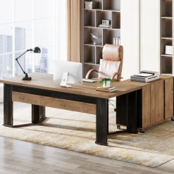 70.8" Executive Desk, L-Shaped Home Office Desk with File Cabinet
