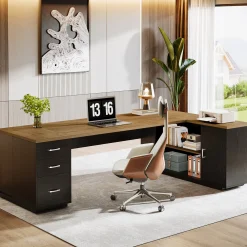 85.8" Executive Desk, L-Shaped Office Desk Computer Desk with File Drawers