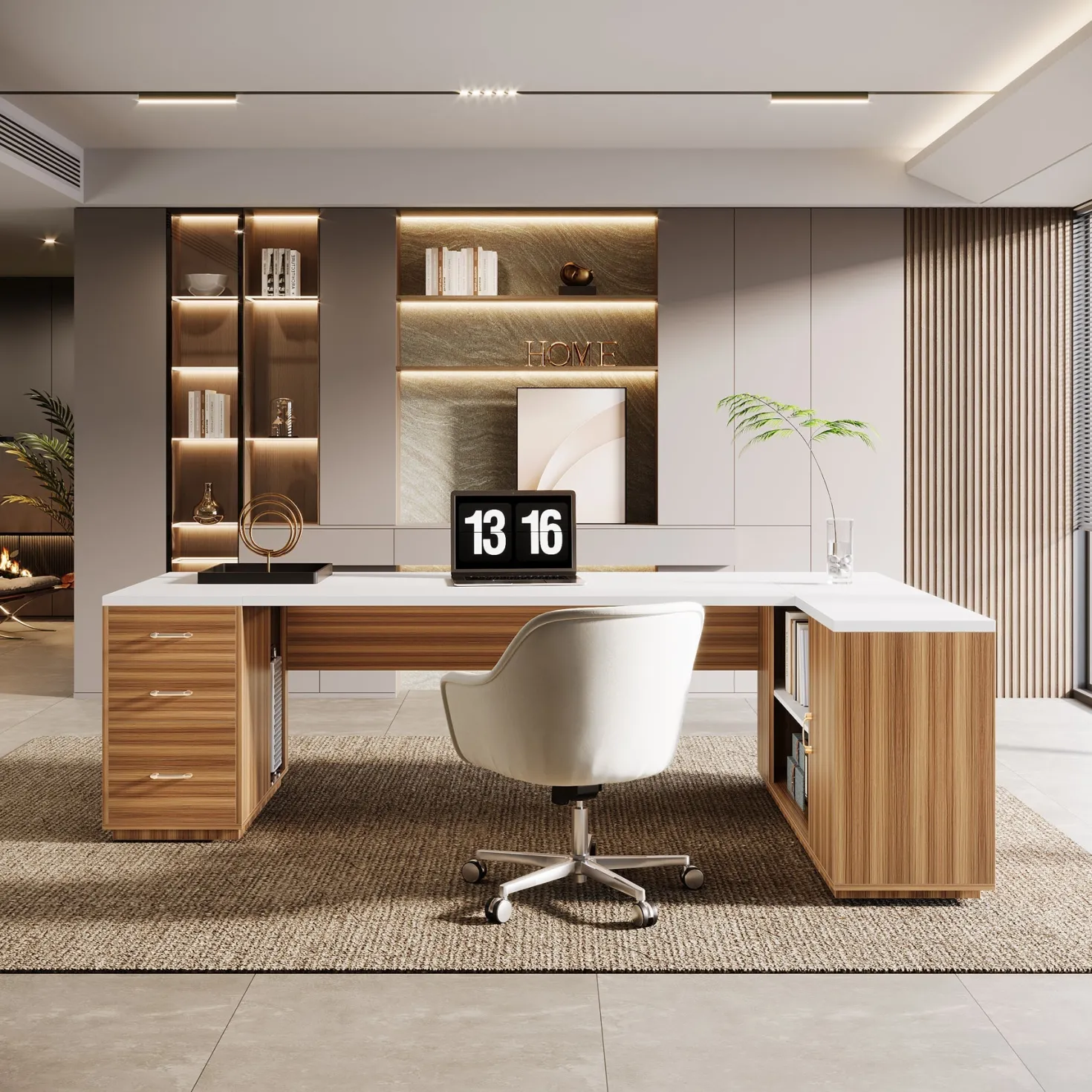 85.8" Executive Desk, L-Shaped Office Desk Computer Desk with File Drawers